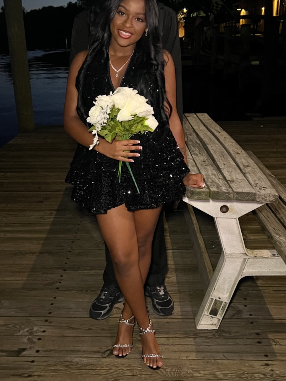Elegant Black Sequin V-Neck Mini Dress - Women's Party Dress
